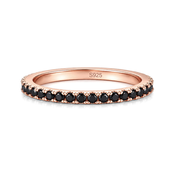 Rodiffy Moissanite 0.5CT Black/White Stone Rose Gold Full Eternity Thin Wedding Band For Women