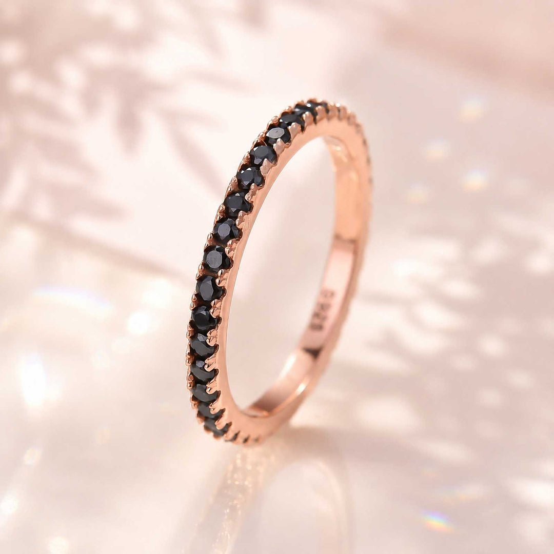 Rodiffy Moissanite 0.5CT Black/White Stone Rose Gold Full Eternity Thin Wedding Band For Women