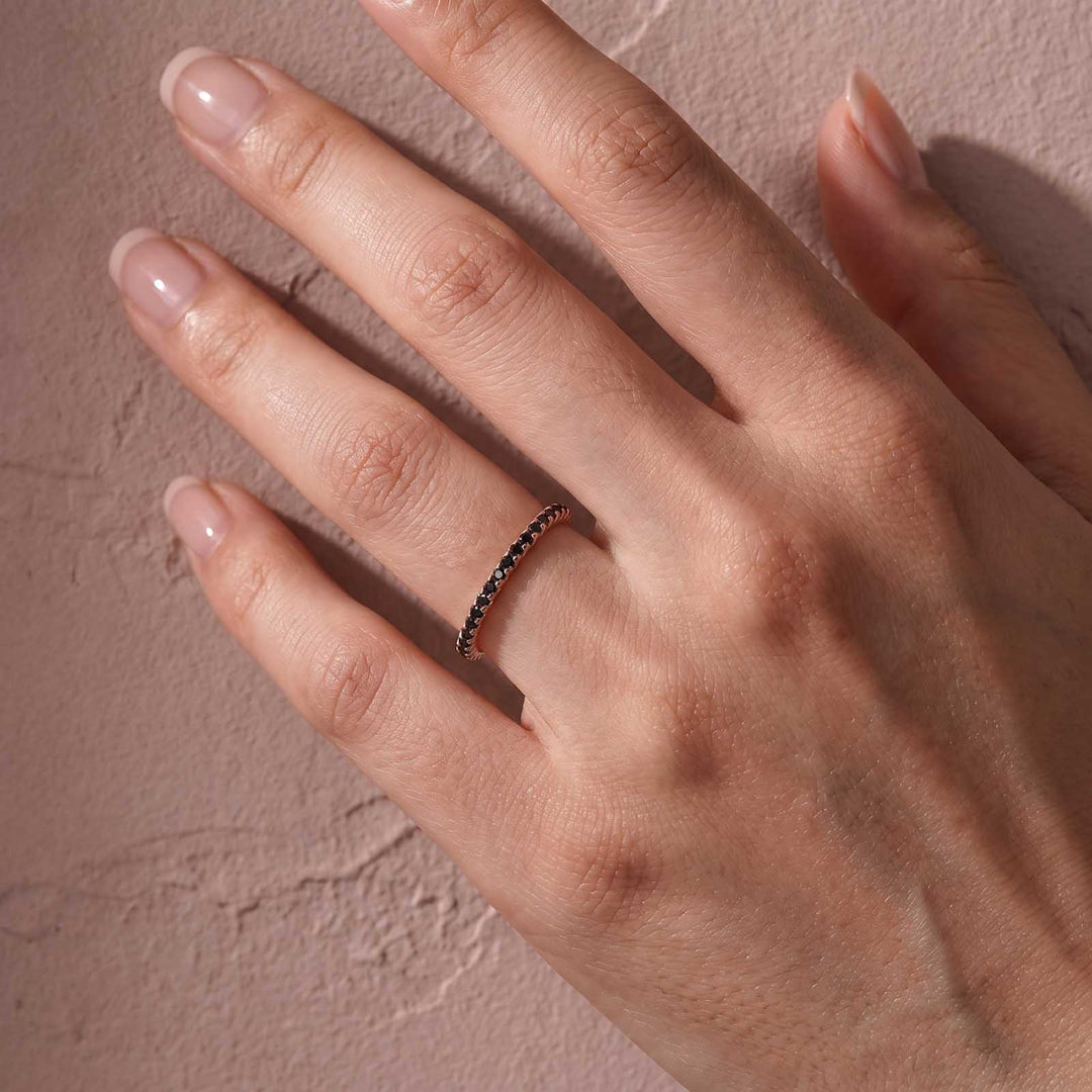 Rodiffy Moissanite 0.5CT Black/White Stone Rose Gold Full Eternity Thin Wedding Band For Women