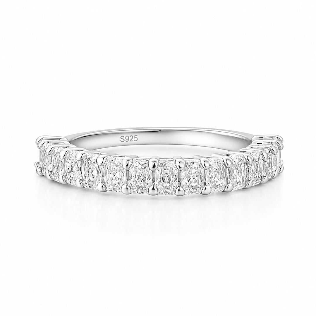 Moissanite 2.25Ct Emerald Cut Half Eternity Stackable Wedding Band in Sterling Silver