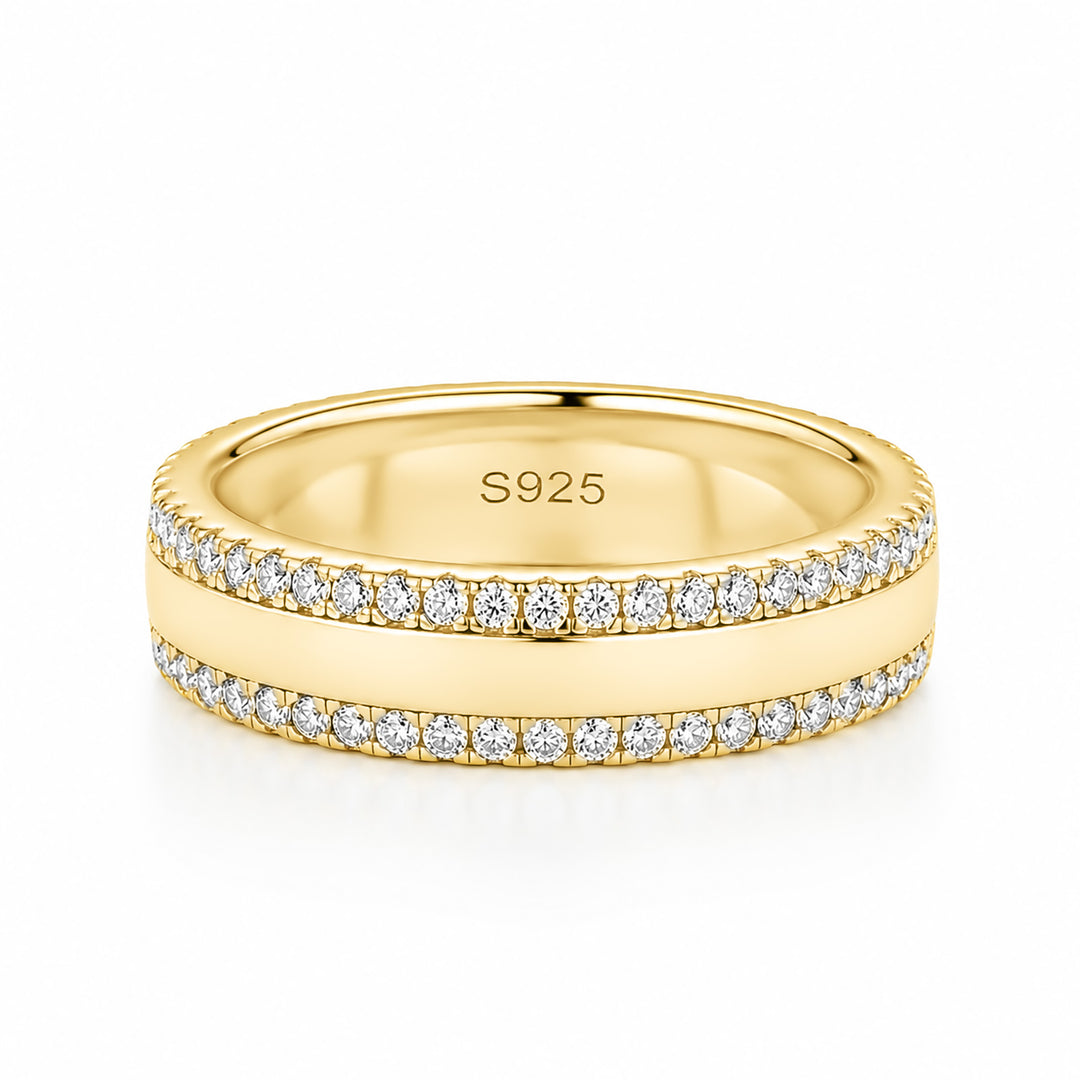 Moissanite Double‑Row Pavé Eternity Round Cut 0.67Ct Wide Stacking Nickel‑Free Statement Ring