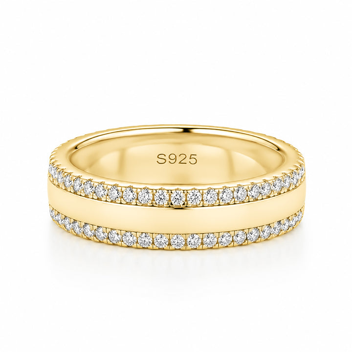 Moissanite Double‑Row Pavé Eternity Round Cut 0.67Ct Wide Stacking Nickel‑Free Statement Ring