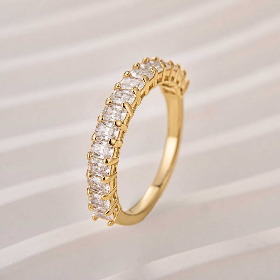Moissanite 1.5Ct Radiant Cut Half Eternity Stackable Wedding Band in Sterling Silver