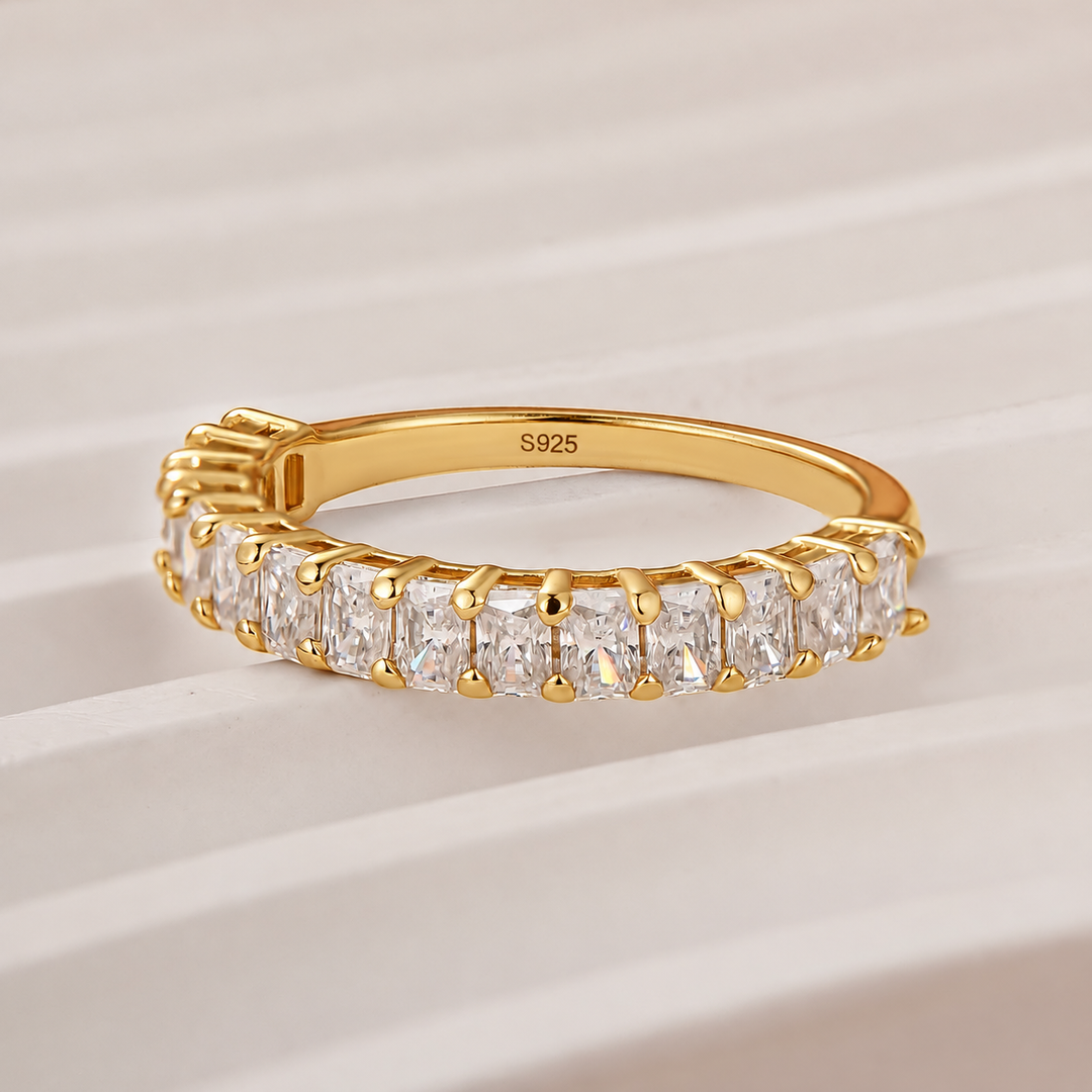 Moissanite 1.5Ct Radiant Cut Half Eternity Stackable Wedding Band in Sterling Silver