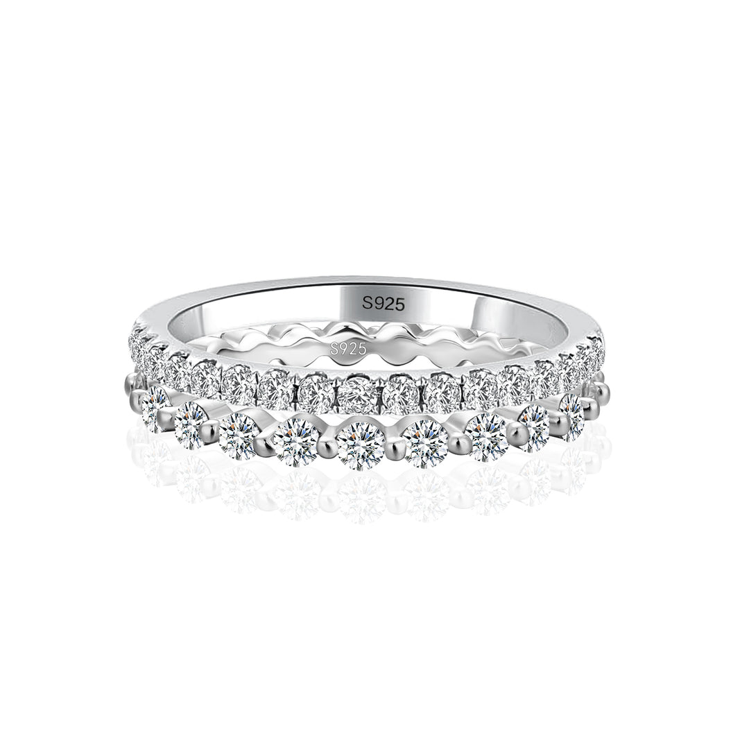 Moissanite Women's Stackable Wedding Band Set In Sterling Silver