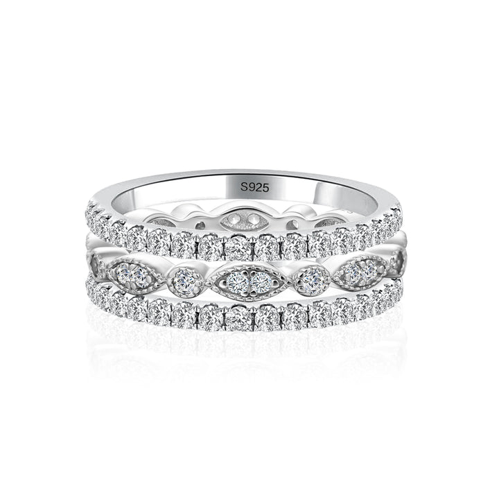 Eternity 3PCS Stacking Moissanite Wedding Band Set In White Gold Plated