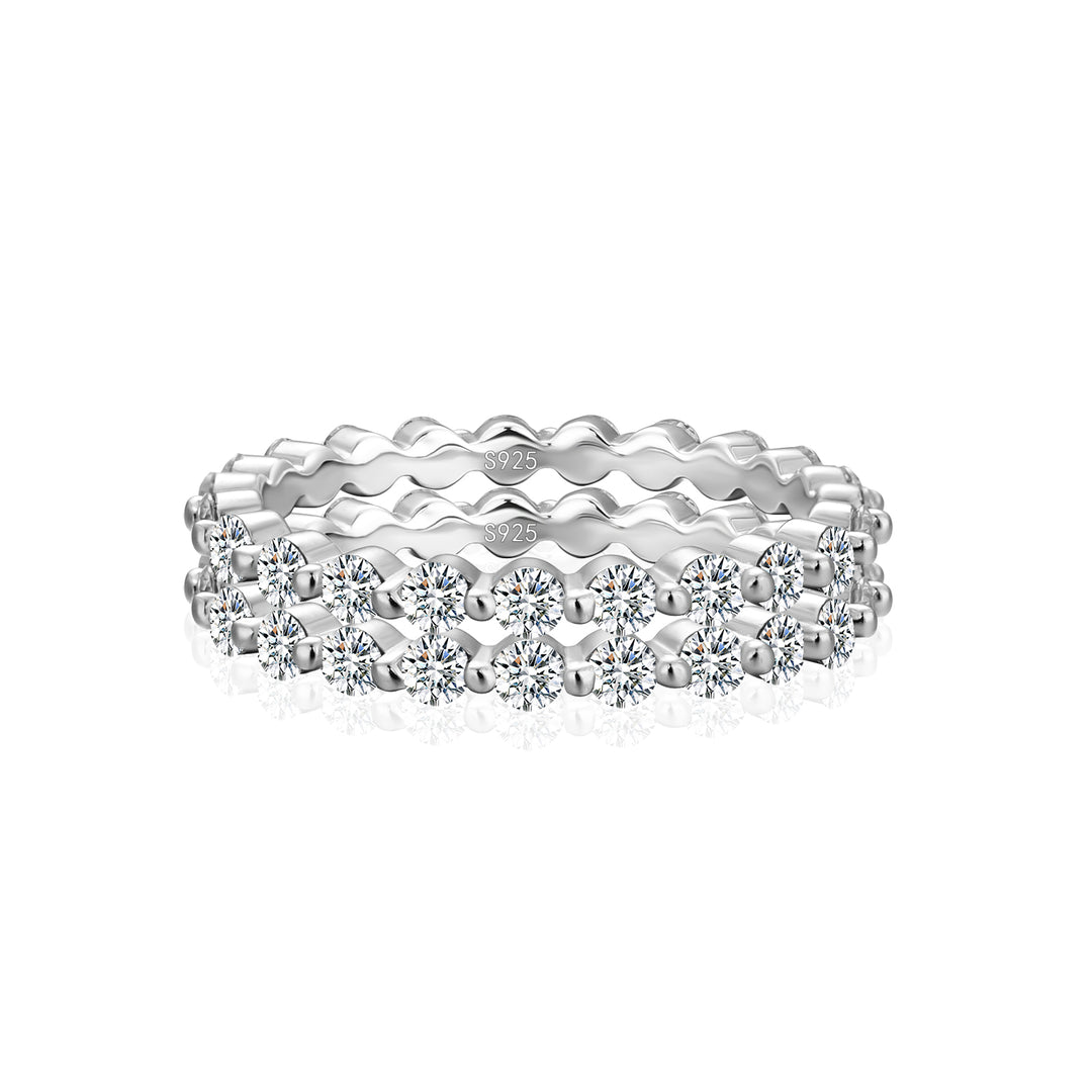 Moissanite Round Cut White Gold Wedding Band Set