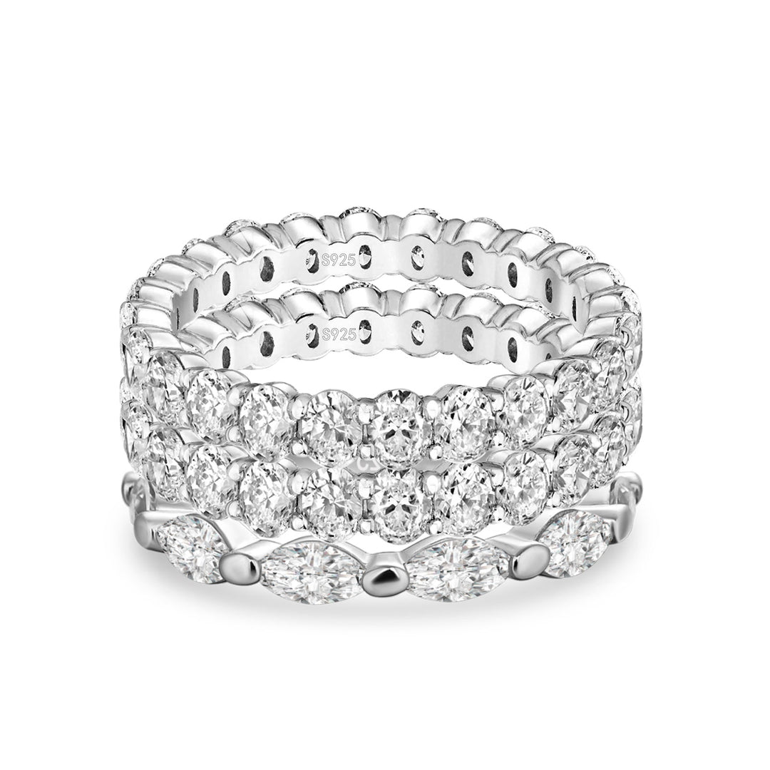 Moissanite 3PC Oval Cut & Marquise Cut Wedding Band Set For Women In Sterling Silver