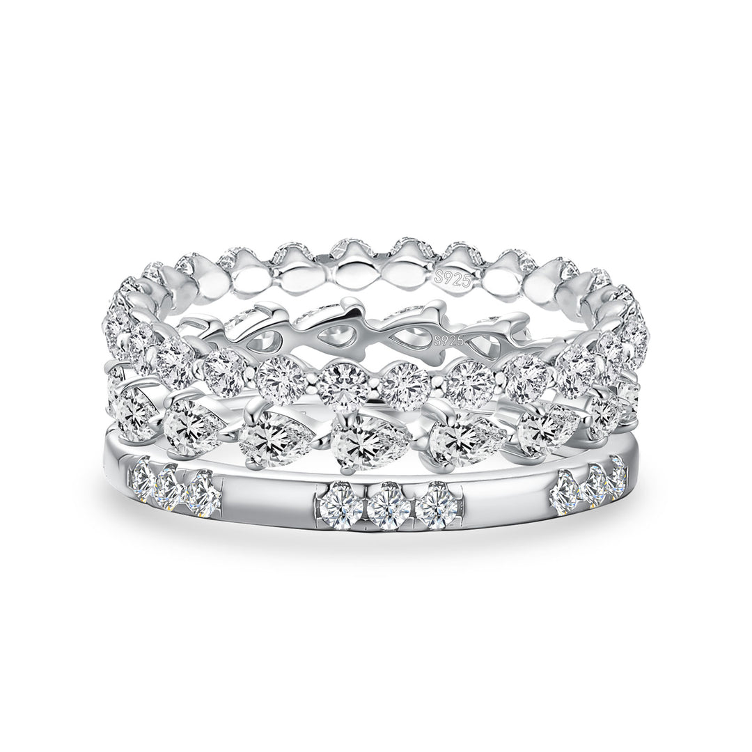 Moissanite 3.3Ct Round Cut & Pear Cut Wedding Band Set For Women In Sterling Silver