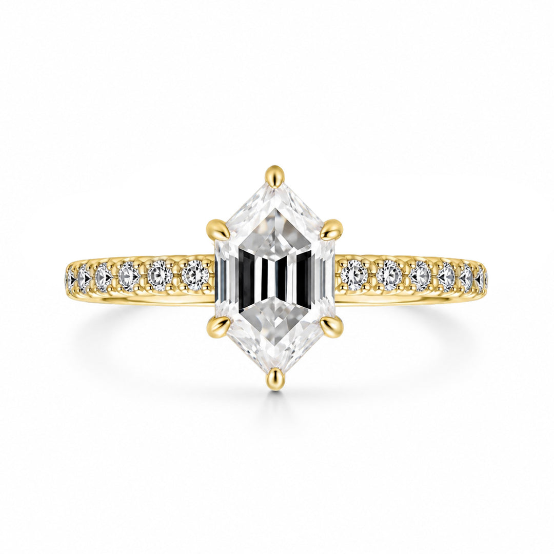 Moissanite 2.0Ct White Elongated Hexagon Cut Travel Engagement Ring