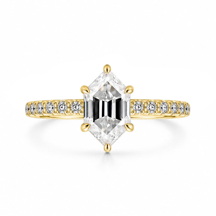 Moissanite 2.0Ct White Elongated Hexagon Cut Travel Engagement Ring