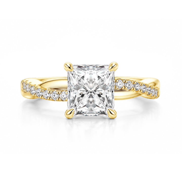 2.0Ct Princess Cut Moissanite Twist Promise Ring With Pave Band