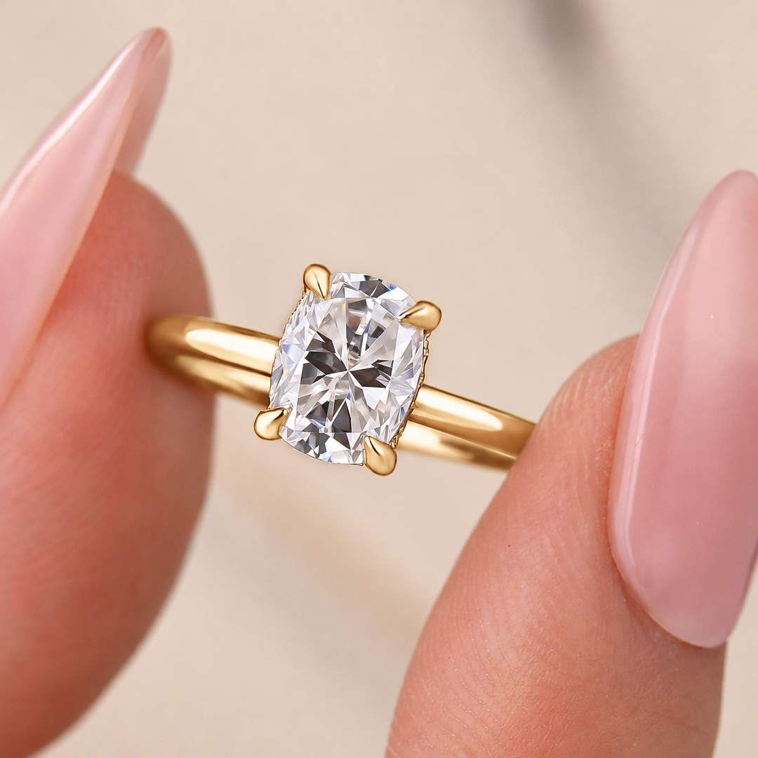 Moissanite 2.0Ct Cushion Cut Hidden Halo Promise Ring In Sterling Silver
