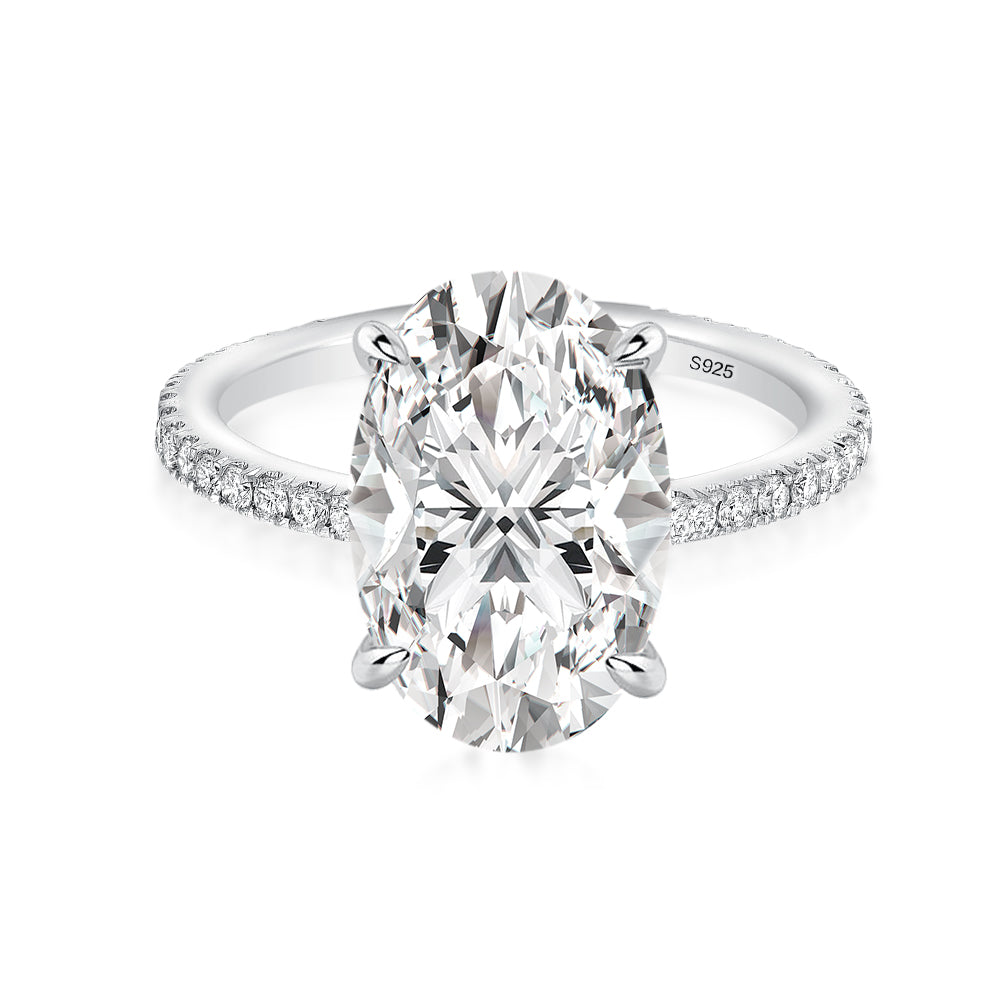 S925 Moissanite 2.0 Ct~5.5 Ct Pavé Oval Cut Engagement Rings For Women