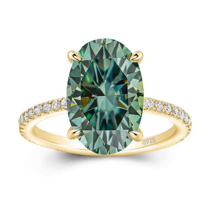 Moissanite 4.0Ct Oval Cut Turquoise/Blue Hidden Halo Engagement Ring in Sterling Silver