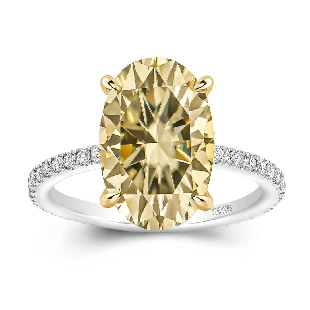 Moissanite 4.0Ct Oval Cut Champagne Hidden Halo Two-Tone Engagement Ring