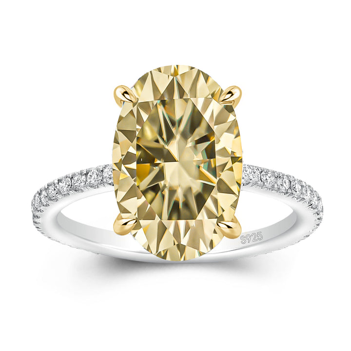 Moissanite 4.0Ct Oval Cut Champagne Hidden Halo Two-Tone Engagement Ring