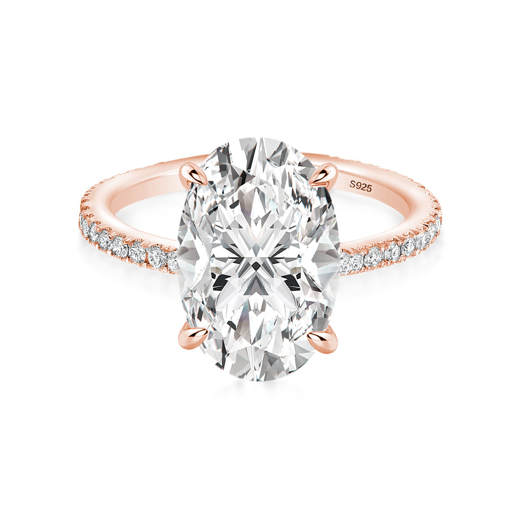 Moissanite 4.0 Ct Oval Cut Pavé Rose Gold Engagement Ring For Women