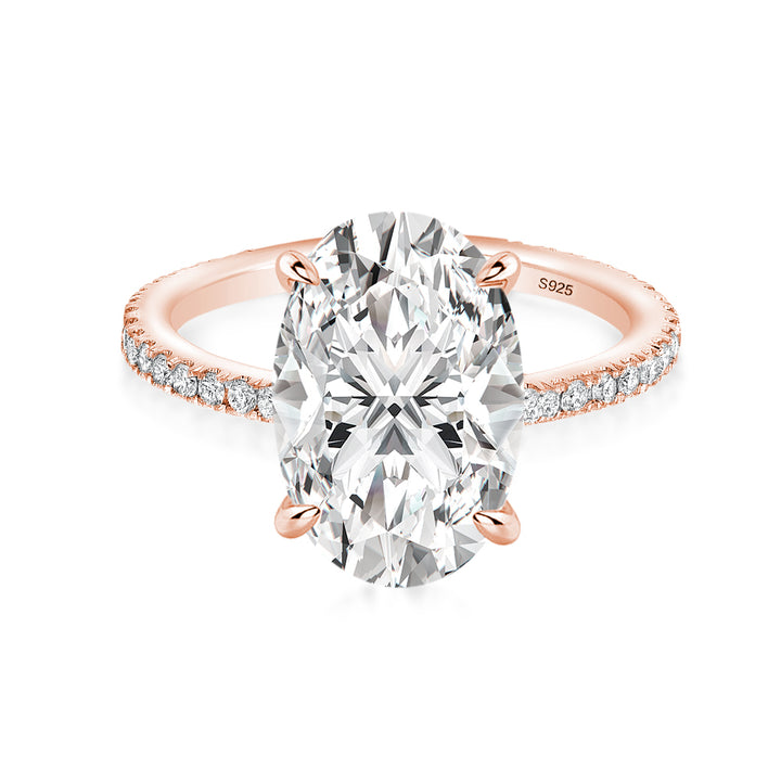 S925 Moissanite 4.0 Ct Oval Cut Pavé Rose Gold White/Black Stone Engagement Ring For Women