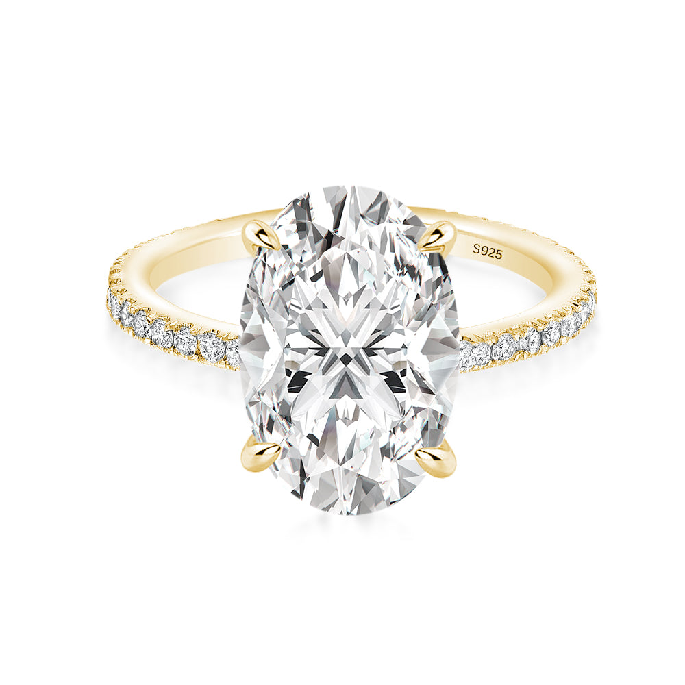Moissanite 2.0 Ct ~5.5 Ct Oval Cut Pavé Yellow Gold Engagement Ring For Women