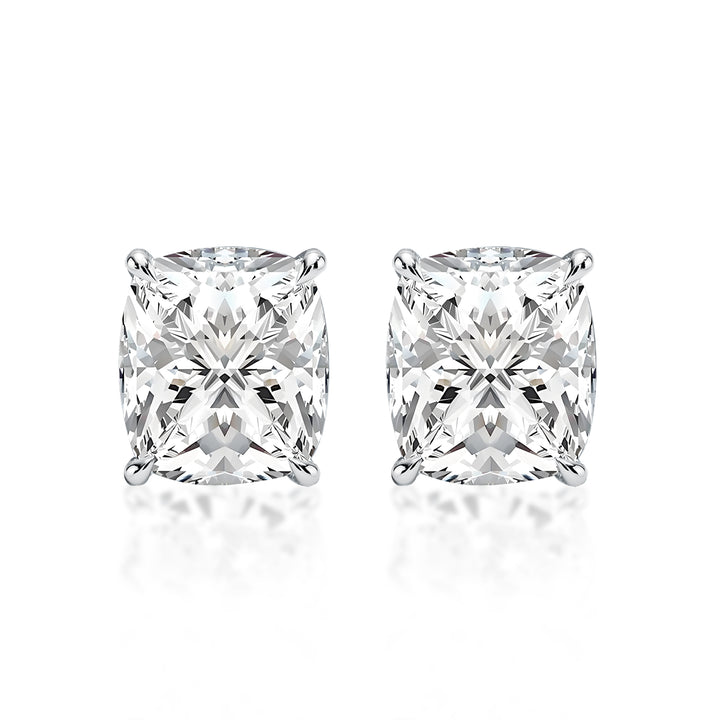 Rodiffy Moissanite 2.0 Ct*2 Diamond White Gold 4 Prong Cushion Stud Earrings
