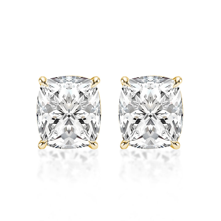 Rodiffy Moissanite 2.0 Ct*2 Diamond Yellow Gold 4 Prong Cushion Stud Earrings