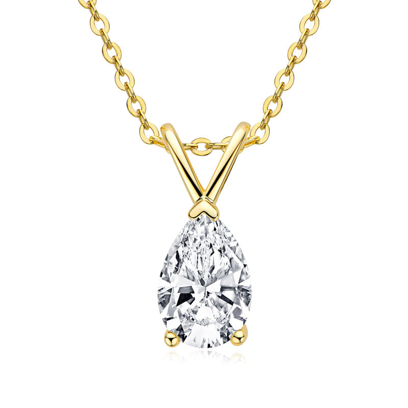 Rodiffy Moissanite 1.5 Ct Pear Cut Yellow Gold Pendant Necklace