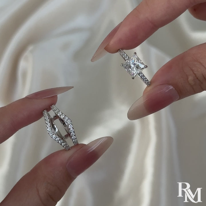 Moissanite 2.0Ct Princess Cut White Gold Wedding Ring with Enhancer Ring