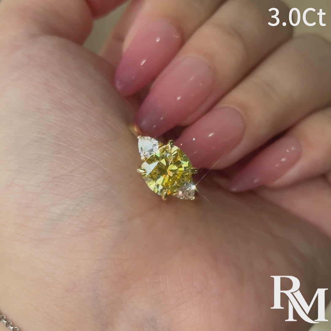 Moissanite 3.0Ct Lemon Yellow Cushion Cut Three-Stone Promise Ring For Women