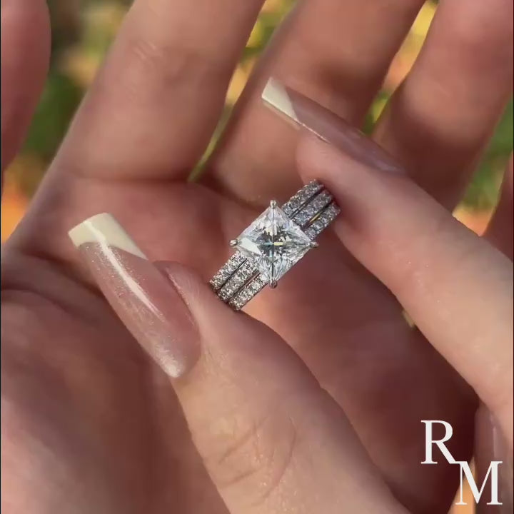 2.0 Ct Princess Cut Pavé White Gold Moissanite Diamond Wedding Ring