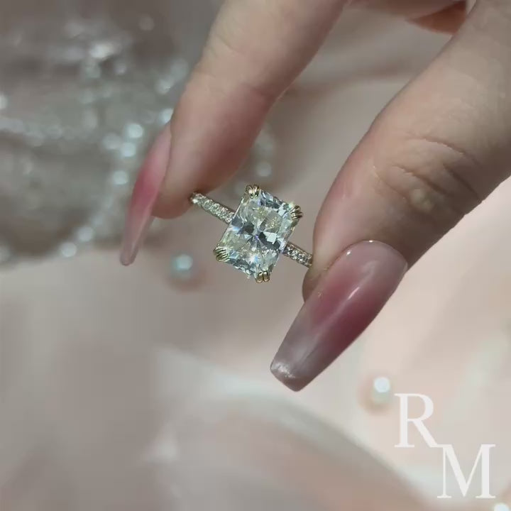 Rodiffy Moissanite 4.5 Ct/3.0Ct Radiant Cut Yellow Gold Engagement Ring For Women