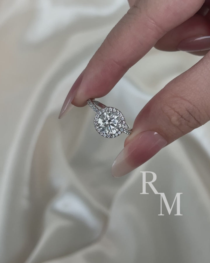 Rodiffy Moissanite 2.0 Ct Halo Round Cut White Gold Engagement Ring