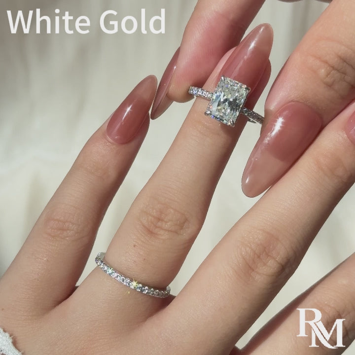 S925 Moissanite 3.5 Ct Radiant Cut White Gold/Yellow Gold/Rose Gold Wedding Ring For Women