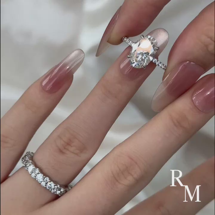 Moissanite 4.0Ct Oval Cut White Gold Wedding Ring with Round Cut Full Wedding Band