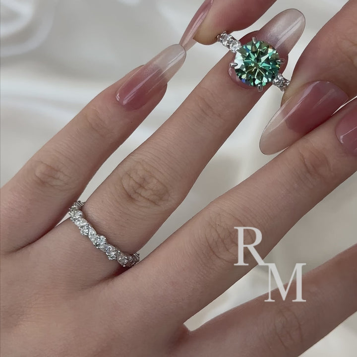 Moissanite 4.0Ct Round Cut White Gold  White/ Green Wedding Ring with Round &amp; Marquise Cut Wedding Ring