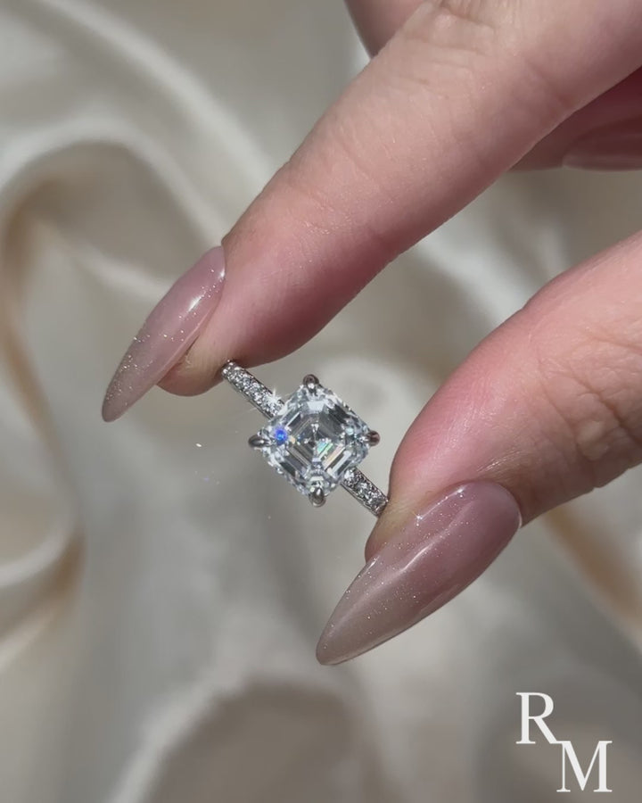 2.5Ct Asscher Cut White Gold Moissanite Diamond Engagement Ring