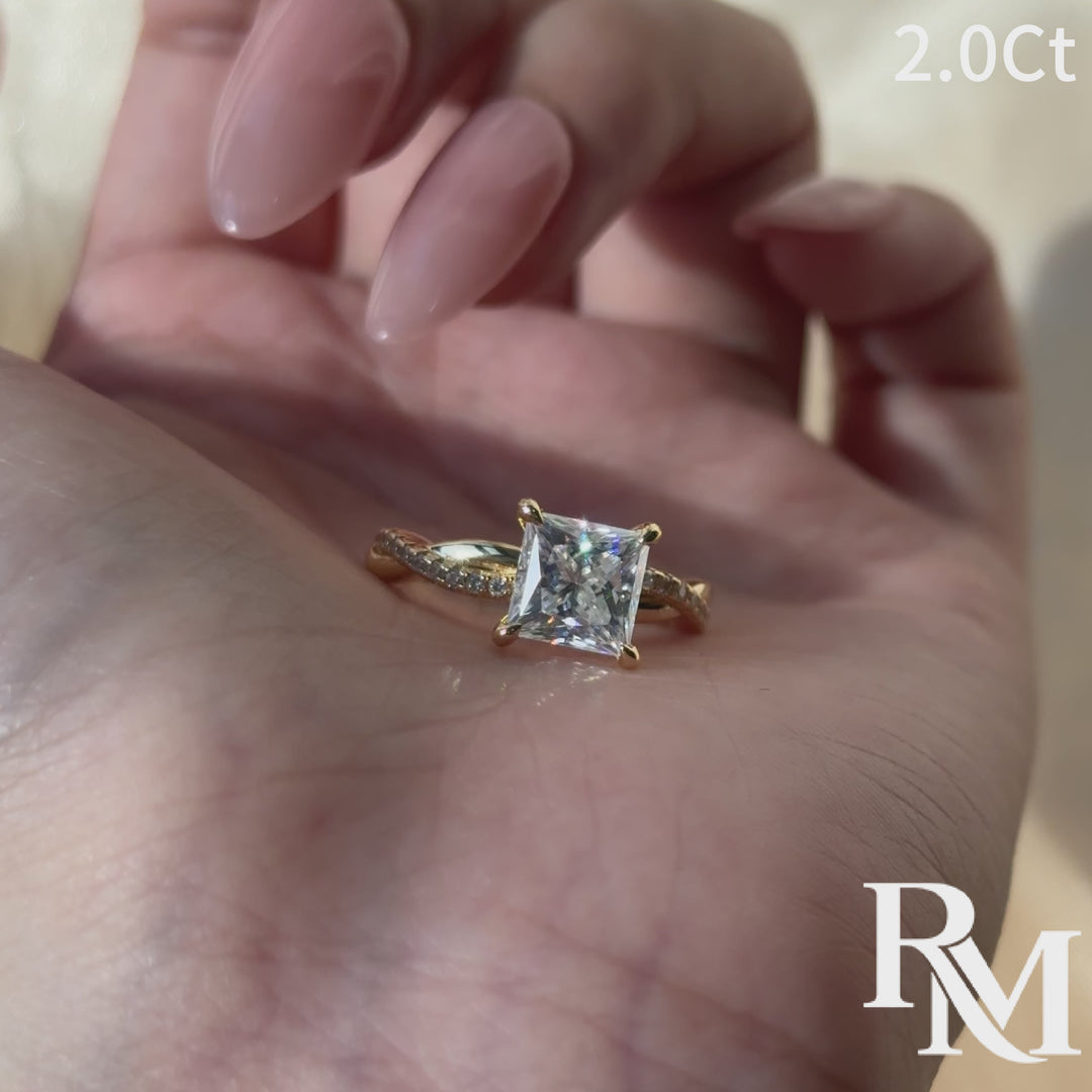 2.0Ct Princess Cut Moissanite Twist Promise Ring With Pave Band