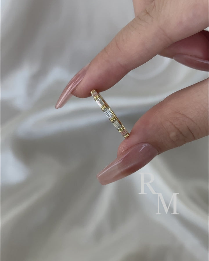 Moissanite 2.0Ct Yellow Gold Emerald Cut Eternity Wedding Ring