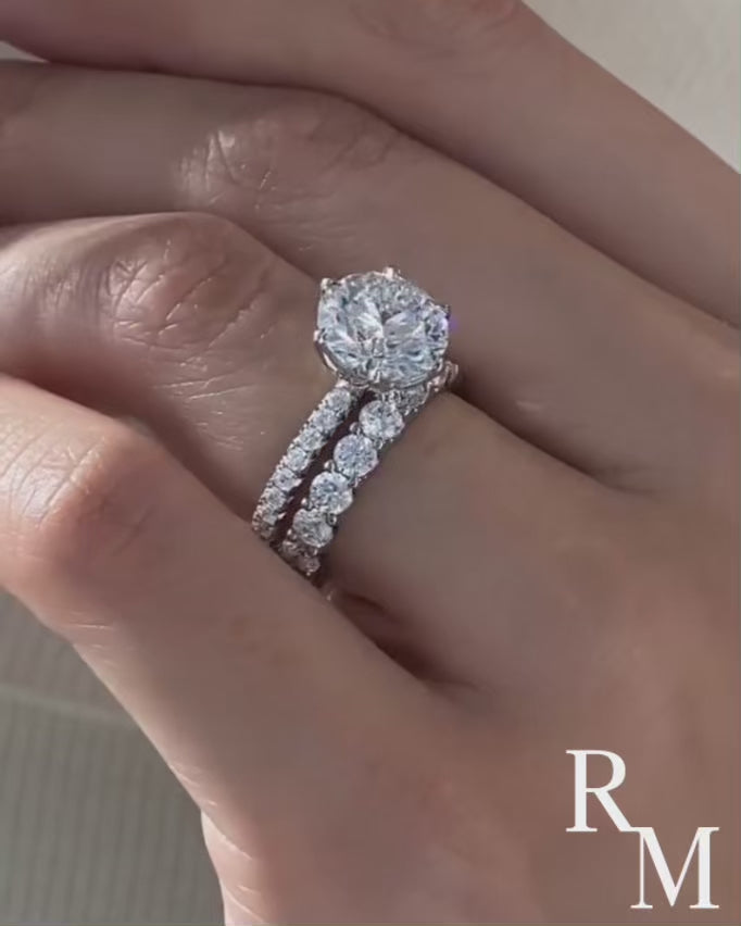 Moissanite 2.0Ct~4.0Ct Round Cut White Gold Wedding Ring Set