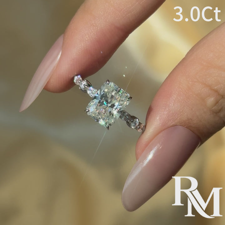 Moissanite 3.0Ct Radiant Cut Side Stone Everyday Wearable Ring For Women
