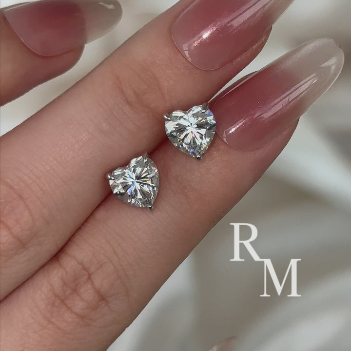 Moissanite 1.2Ct*2 Heart Cut White Gold Stud Earrings In Sterling Silver