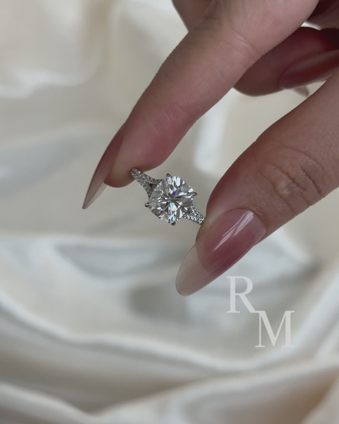 Moissanite 3.0Ct Cushion Cut Split Shank White Gold Engagement Ring