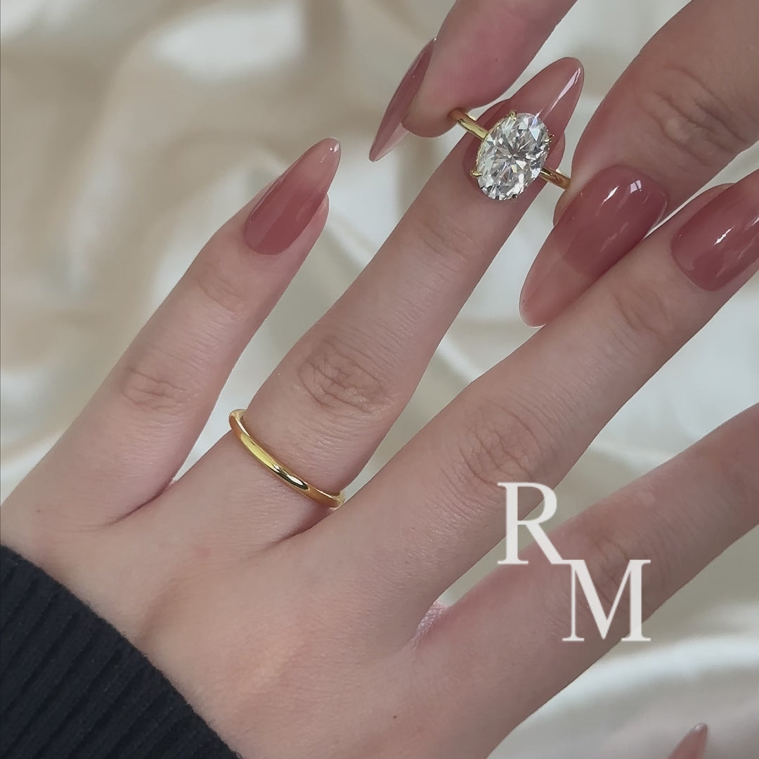 Rodiffy Moissanite 4.0Ct Solitaire Oval Cut Yellow Gold Engagement Ring with Plain Wedding Band