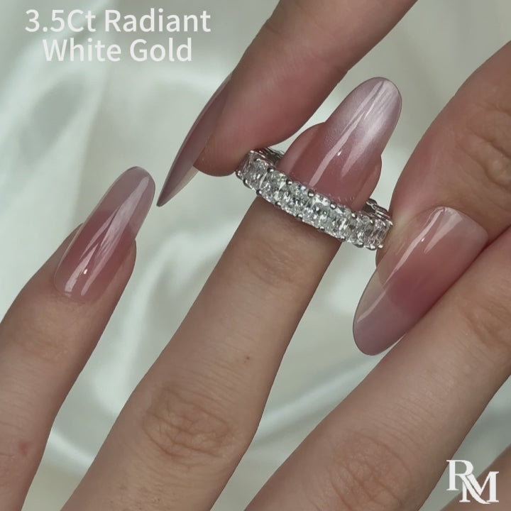 S925 Moissanite 3.5Ct Radiant Cut Full Channel Eternity Wedding Band Stackable Bridal Ring