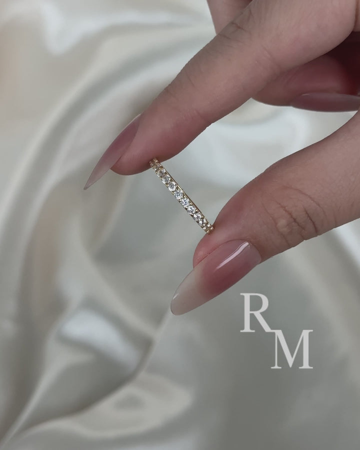 Moissanite 0.6Ct Classic Round Cut Half Yellow Gold Wedding Band In Sterling Silver