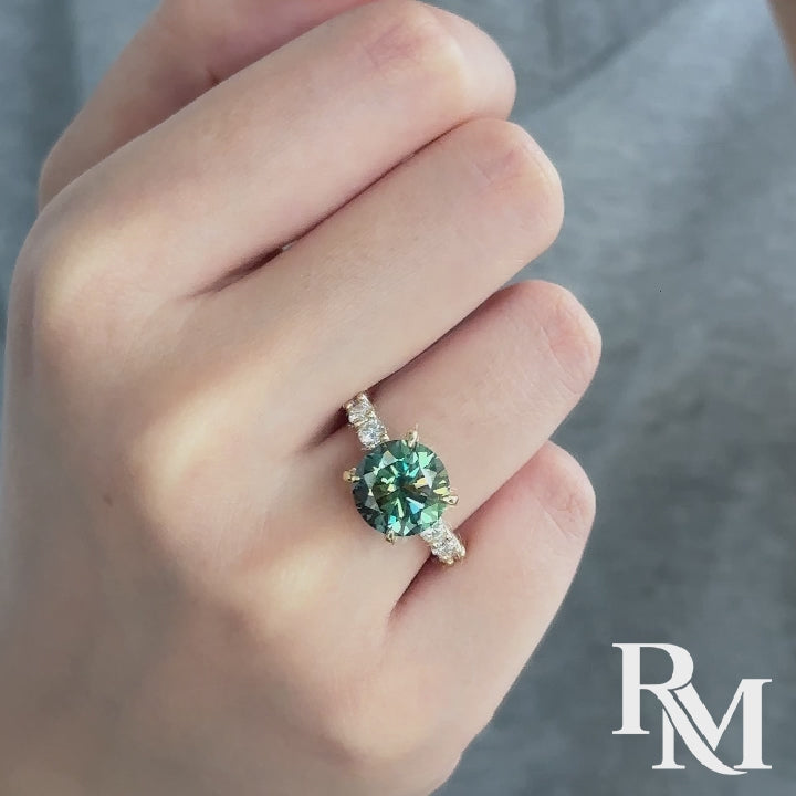 Moissanite 4.0Ct Turquoise Round Cut White Gold & Yellow Gold Engagement Ring