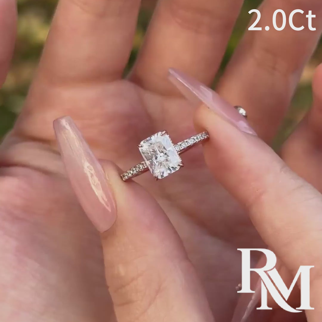 Rodiffy Moissanite 2.0 Ct～4.0Ct Radiant Cut Rose Gold Engagement Ring For Women