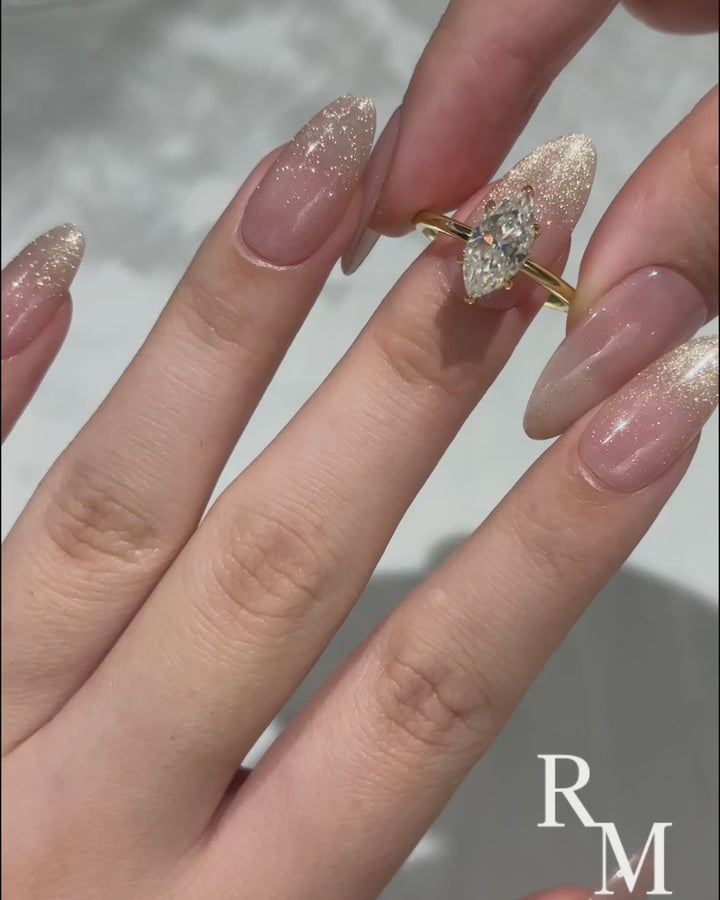S925 Moissanite 1.0Ct~3.0Ct Marquise Cut Solitaire Yellow Gold Promise Ring For Women