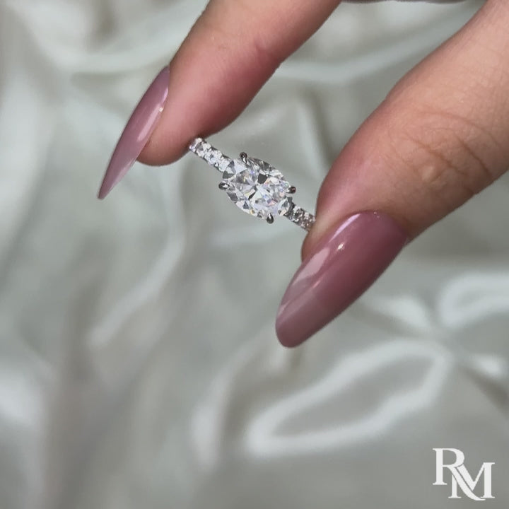 S925 Moissanite 2.25Ct Oval Cut Hidden Halo Engagement Ring in 18K White Gold Sterling Silver