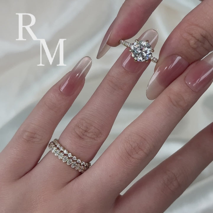 Rodiffy Moissanite 3.0Ct Round Cut Yellow Gold 3PC Travel Engagement Ring with Oval & Round Cut Wedding Band